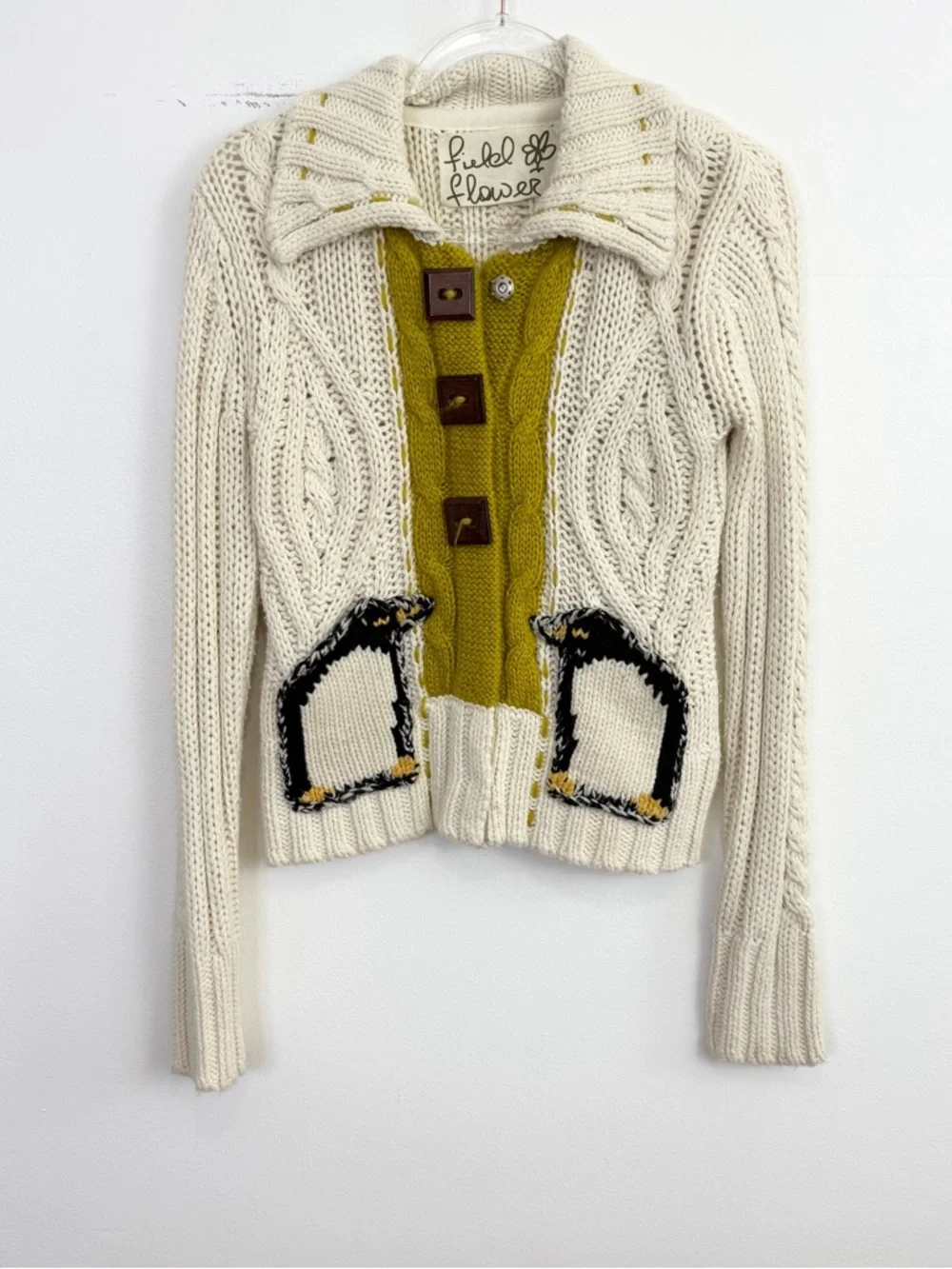 Anthropologie Field Flower Chunky Knit Cardigan Wool Blend Penguin Sweater M - Picture 1 of 5